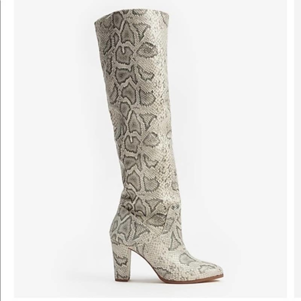 Express Cream Snake-Print Over-the-Knee Boots